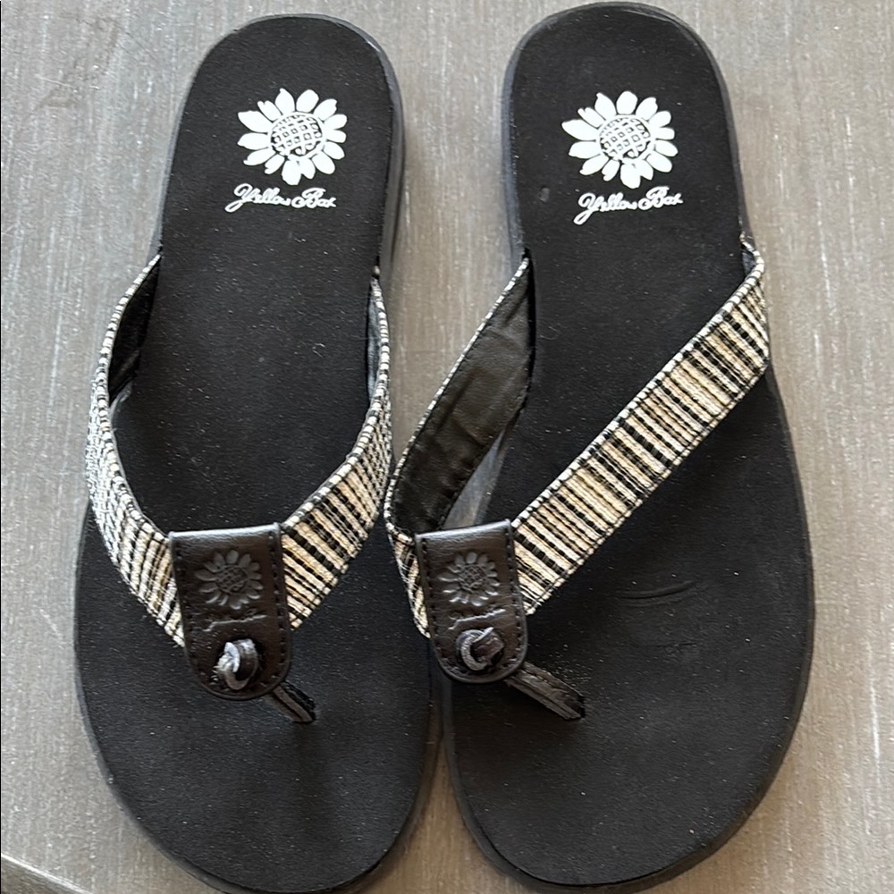 Yellow Box Black Sandals with Metallic Embellishments